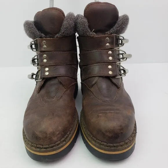Wesenjak Womens US 6.5-7 Brown Leather Chunky Warm Winter Ankle Boots