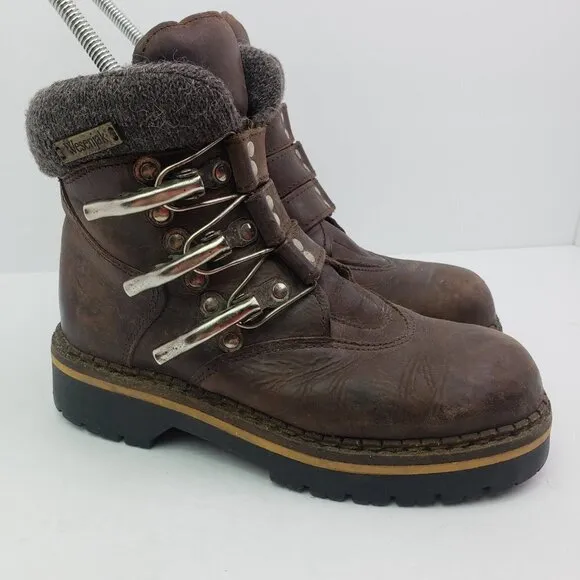 Wesenjak Womens US 6.5-7 Brown Leather Chunky Warm Winter Ankle Boots