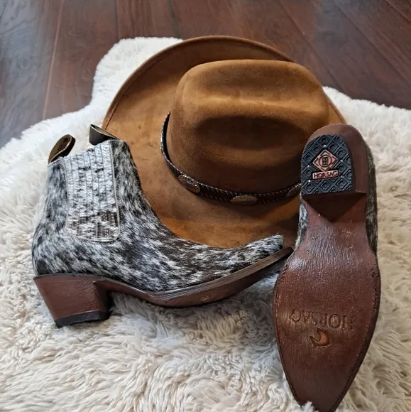 Western Horsag Genuine  Hide Ankle Bootie Boots