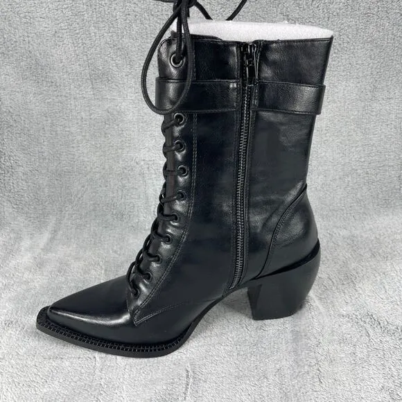 Widow Bewitched Host Ankle Boots Womens Size 10 Black Lace Up Vegan Leather