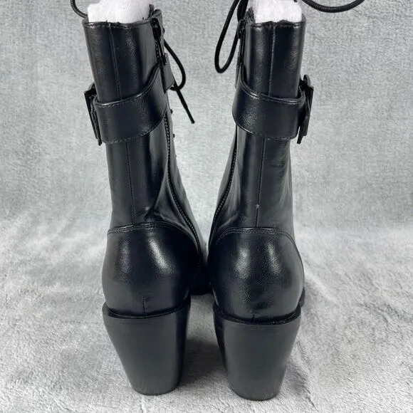 Widow Bewitched Host Ankle Boots Womens Size 10 Black Lace Up Vegan Leather