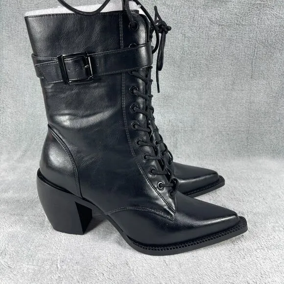 Widow Bewitched Host Ankle Boots Womens Size 10 Black Lace Up Vegan Leather
