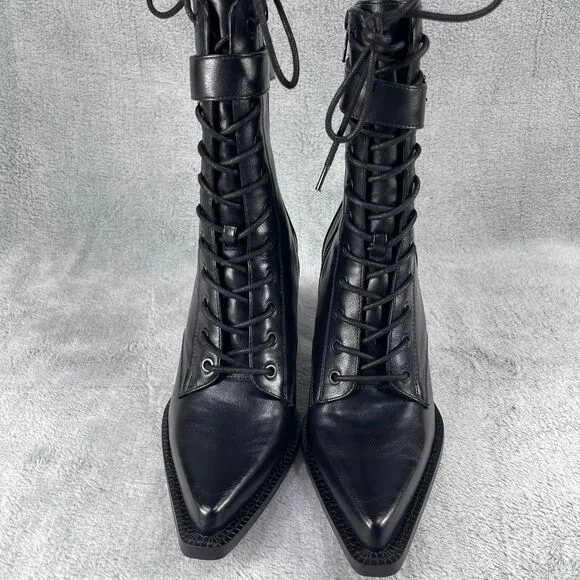 Widow Bewitched Host Ankle Boots Womens Size 10 Black Lace Up Vegan Leather