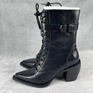 Widow Bewitched Host Ankle Boots Womens Size 10 Black Lace Up Vegan Leather