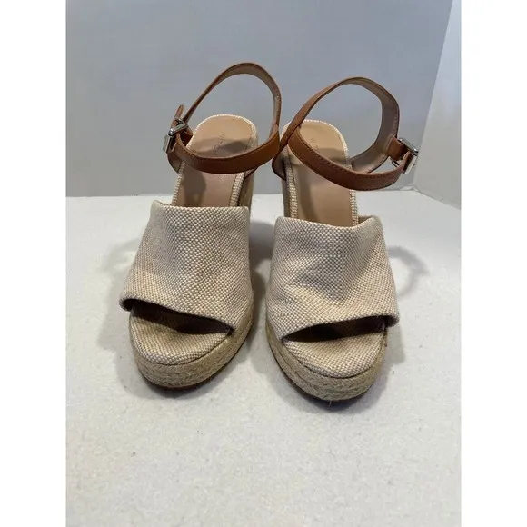 Witchery Juliet Espadrille Wedge Heel Sandals 40 US 9.5 Cream Tan Ankle Strap