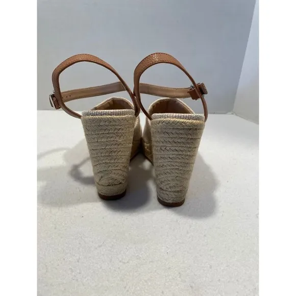 Witchery Juliet Espadrille Wedge Heel Sandals 40 US 9.5 Cream Tan Ankle Strap