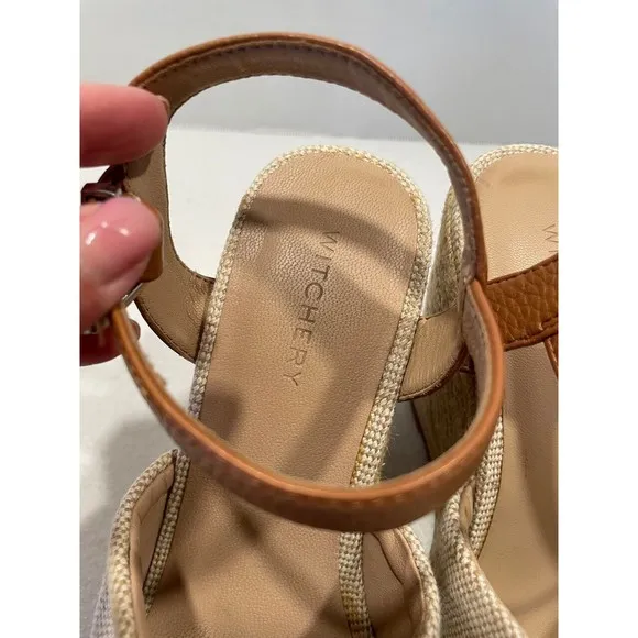 Witchery Juliet Espadrille Wedge Heel Sandals 40 US 9.5 Cream Tan Ankle Strap