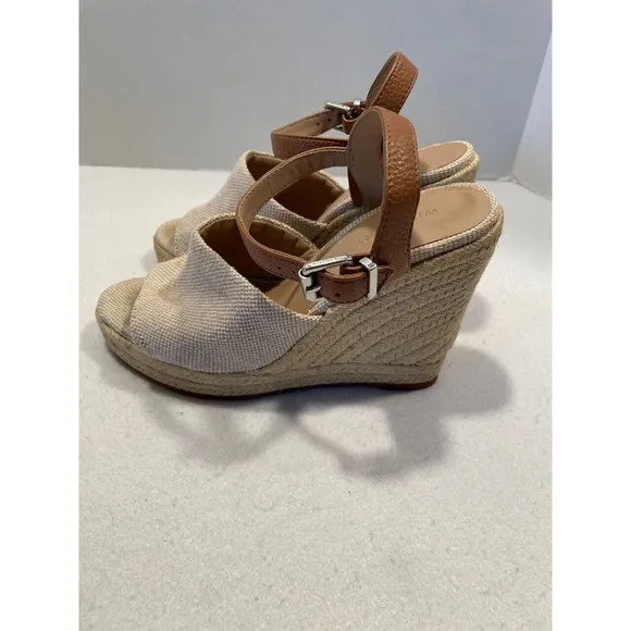 Witchery Juliet Espadrille Wedge Heel Sandals 40 US 9.5 Cream Tan Ankle Strap