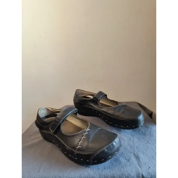 Wolky Black Leather Adjustable Strap Mary Jane Slingback Shoes Women EU 42 US 10