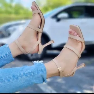 Women Ankle Strap High Heel Sandals Nude Color