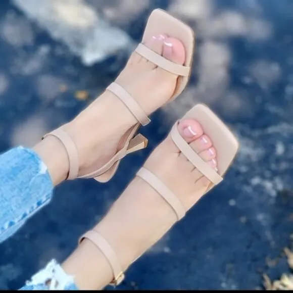 Women Ankle Strap High Heel Sandals Nude Color