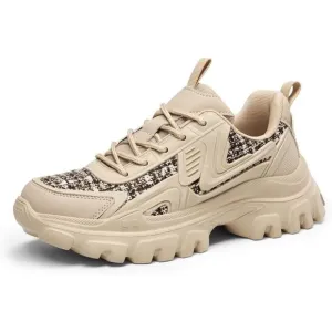 Women Tan Fashion Sneakers Bold Lace-Up Comfortable Sneakers