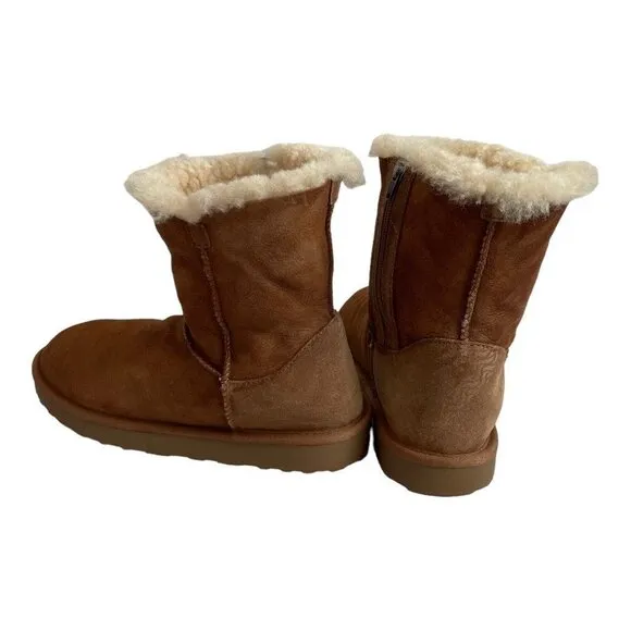 Womens Boots Tan Suede Sheepskin Wool Lining Cozy Zipped Boots Winter Booties
