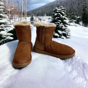 Womens Boots Tan Suede Sheepskin Wool Lining Cozy Zipped Boots Winter Booties