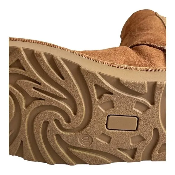 Womens Boots Tan Suede Sheepskin Wool Lining Cozy Zipped Boots Winter Booties