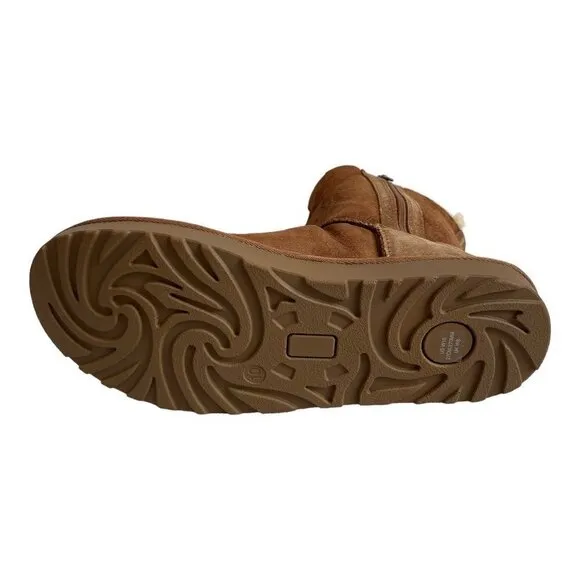 Womens Boots Tan Suede Sheepskin Wool Lining Cozy Zipped Boots Winter Booties