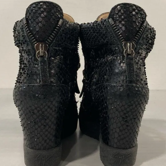 Women’s Giuseppe Zanotti Black Snakeskin Wedge Ankle Boots Size 36EU