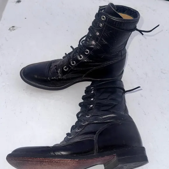 Women's Justin Black Leather Lace Up Boots Size 7.5 E (E Means width)