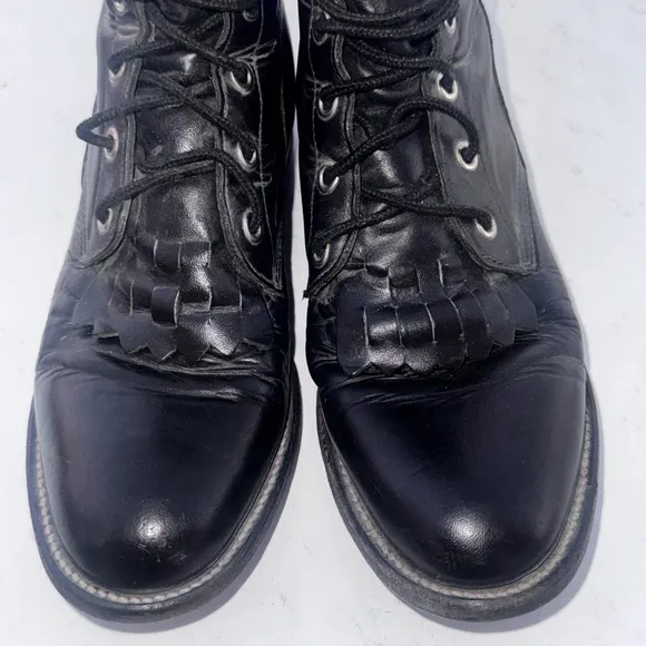 Women's Justin Black Leather Lace Up Boots Size 7.5 E (E Means width)