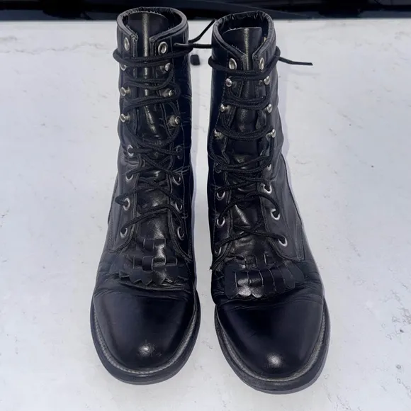 Women's Justin Black Leather Lace Up Boots Size 7.5 E (E Means width)