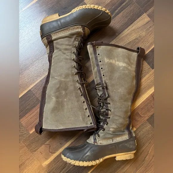 Women's LL Bean Signature Waxed-Canvas Tall Maine Hunting Shoe 16”, Size 7m