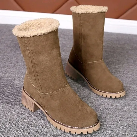 Women's New Autumn Winter European And American Mid-Calf Thick Heel Snow Boots