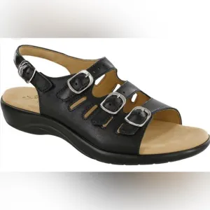 Women's SAS Leather Summer Mystic Adjustable Slingback Sandals Shoes Black 6M