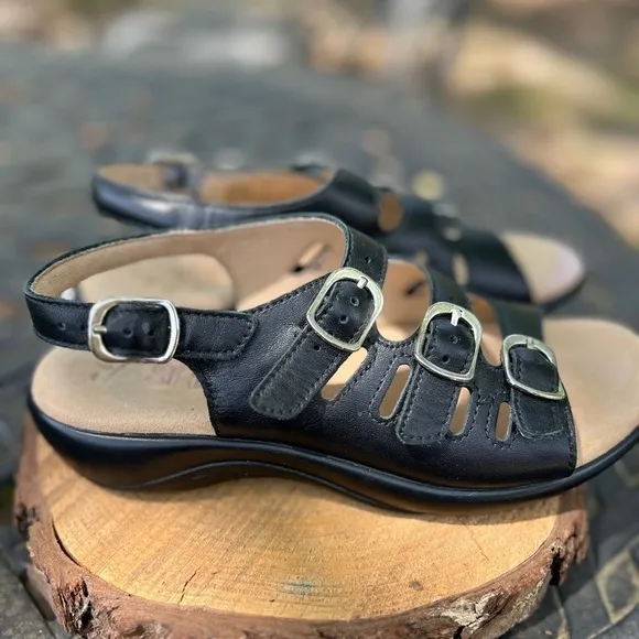 Women's SAS Leather Summer Mystic Adjustable Slingback Sandals Shoes Black 6M