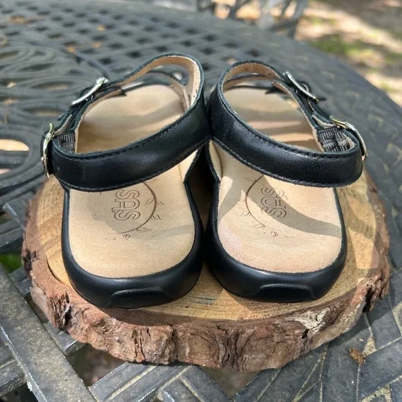 Women's SAS Leather Summer Mystic Adjustable Slingback Sandals Shoes Black 6M