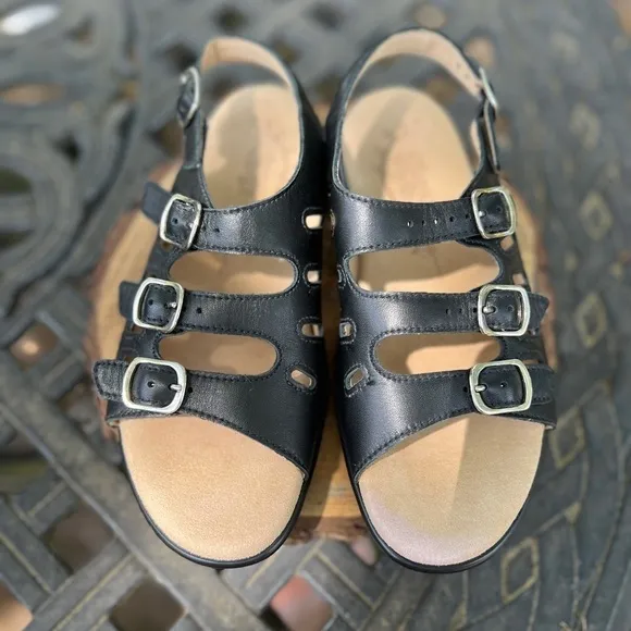 Women's SAS Leather Summer Mystic Adjustable Slingback Sandals Shoes Black 6M