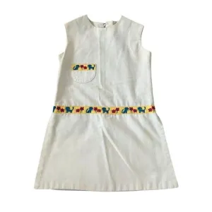 Womens Sheath Mini Dress Ivory Cat Floral Sleeveless Chest Pocket Side Slit