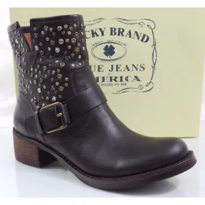 Women's Shoes Lucky Brand Hidee 2 Studded Ankle Boot Dark Brown Leather Size 6.5