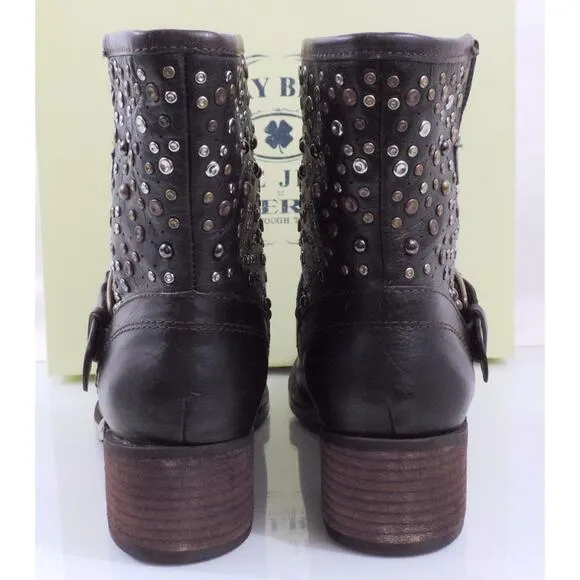 Women's Shoes Lucky Brand Hidee 2 Studded Ankle Boot Dark Brown Leather Size 6.5