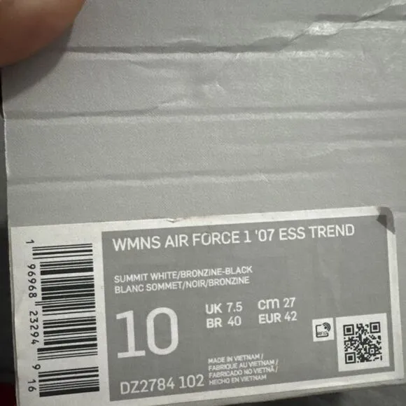 Women’s Size 10 - Nike Air Force 1 Low Bronzine DZ2784-102
