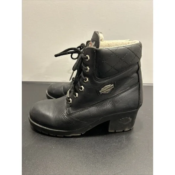 Womens Size 7.5 Harley-Davidson Motorcycle Boots Black Boots Leather 26890