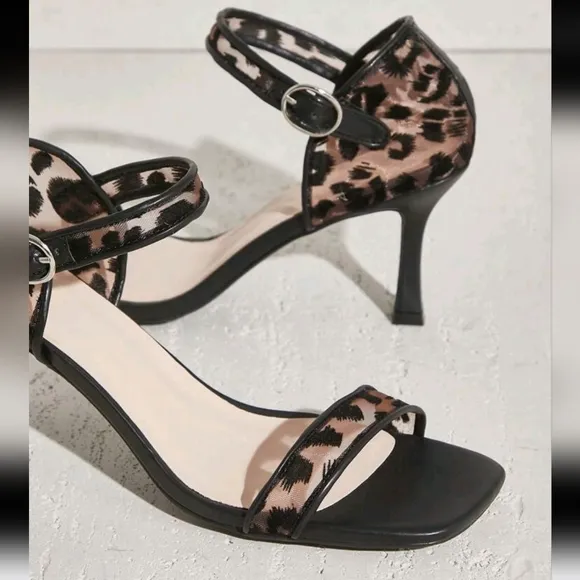 Women's Stylish Sleek Design Square Toe Leopard Print Mesh Stiletto Heel
