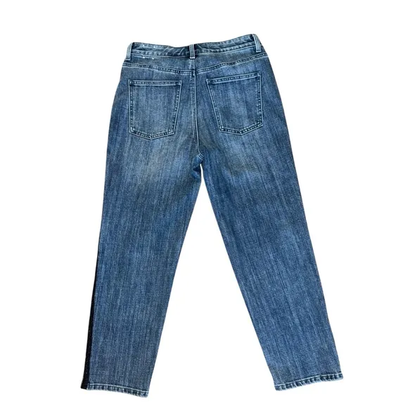 Women's Talbots Sequin Striped Jeans Size 6P Blue High Waist Straight Ankle