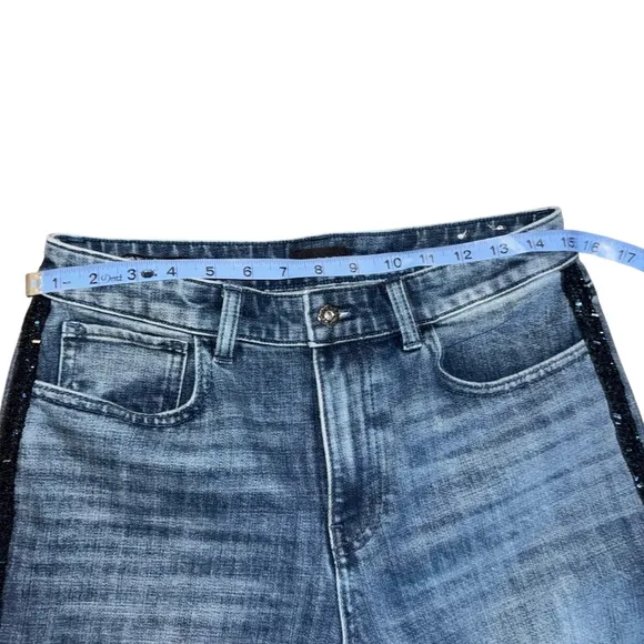 Women's Talbots Sequin Striped Jeans Size 6P Blue High Waist Straight Ankle
