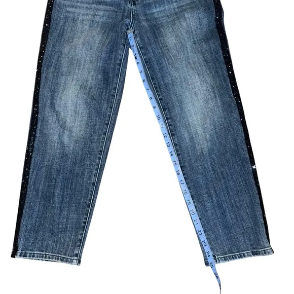 Women's Talbots Sequin Striped Jeans Size 6P Blue High Waist Straight Ankle