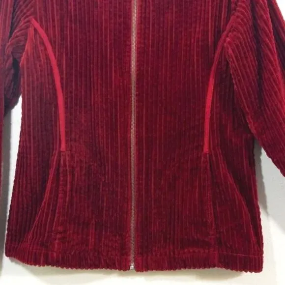 Woolrich deep ruby ribbed velvety zip front jacket M