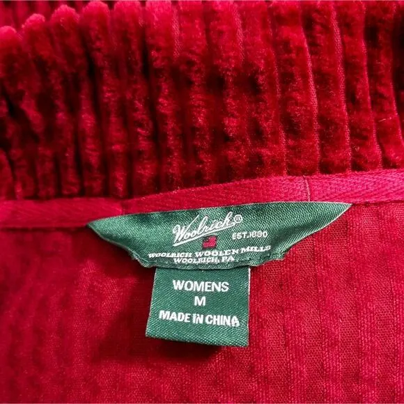 Woolrich deep ruby ribbed velvety zip front jacket M