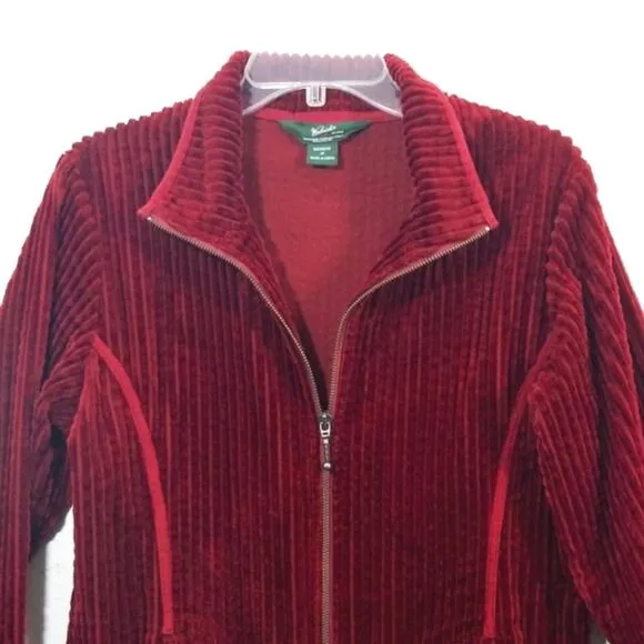 Woolrich deep ruby ribbed velvety zip front jacket M