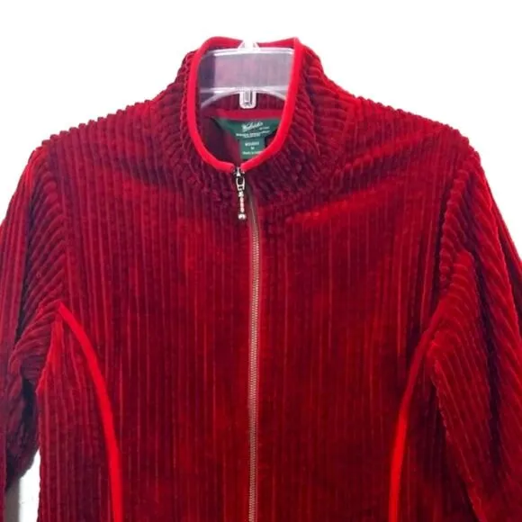 Woolrich deep ruby ribbed velvety zip front jacket M