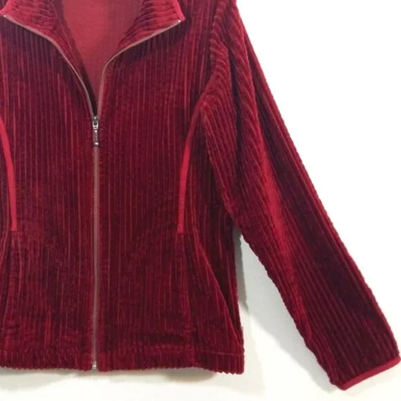 Woolrich deep ruby ribbed velvety zip front jacket M