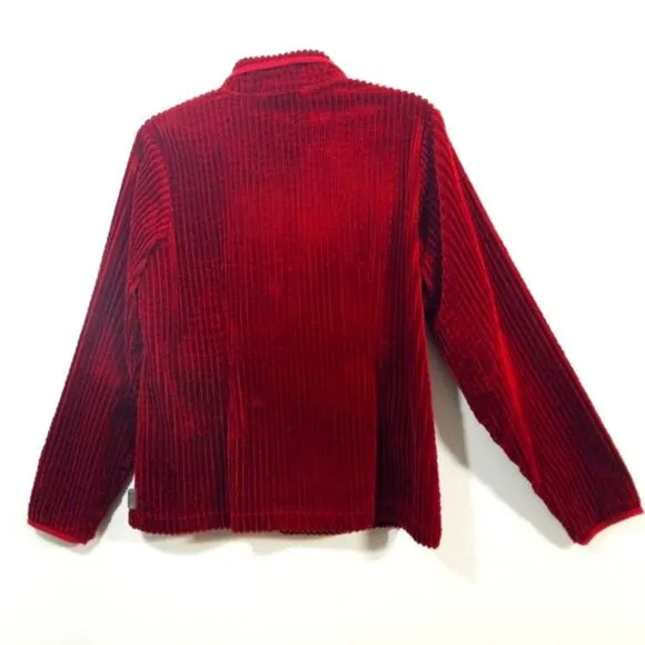Woolrich deep ruby ribbed velvety zip front jacket M