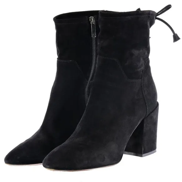 Worn 1x AQUATALIA Ankle Boots Booties Black Suede Sz. 10.5 ITALY Women's Zip Up