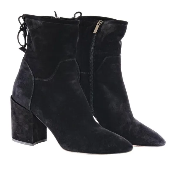 Worn 1x AQUATALIA Ankle Boots Booties Black Suede Sz. 10.5 ITALY Women's Zip Up
