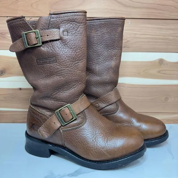 X Element Women Brown Leather Motorcycle Engineer Buckle Combat‎ Boots size 7