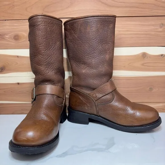 X Element Women Brown Leather Motorcycle Engineer Buckle Combat‎ Boots size 7