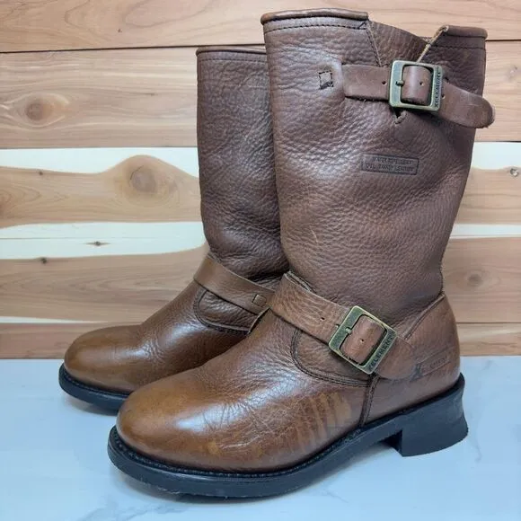 X Element Women Brown Leather Motorcycle Engineer Buckle Combat‎ Boots size 7